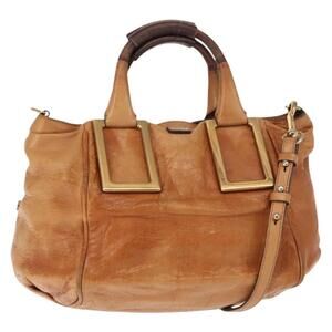 Chloe Etel Hand Bag Leather 2way Beige Gold Auth fm4883